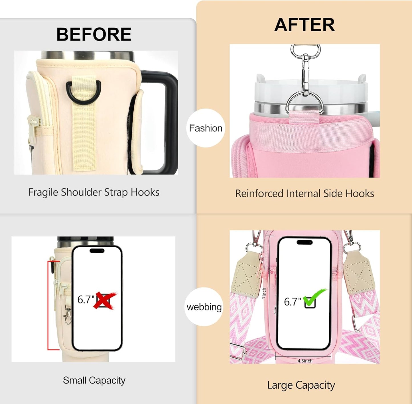 LOKASS Personalized Water Bottle Holder with Strap for Stanley Cup Accessories 40 oz, Initial for Stanley Cup Holder Carrier Bag with Phone Pocket, Stylish Tumbler Accessories for Daily Use Hands-Free