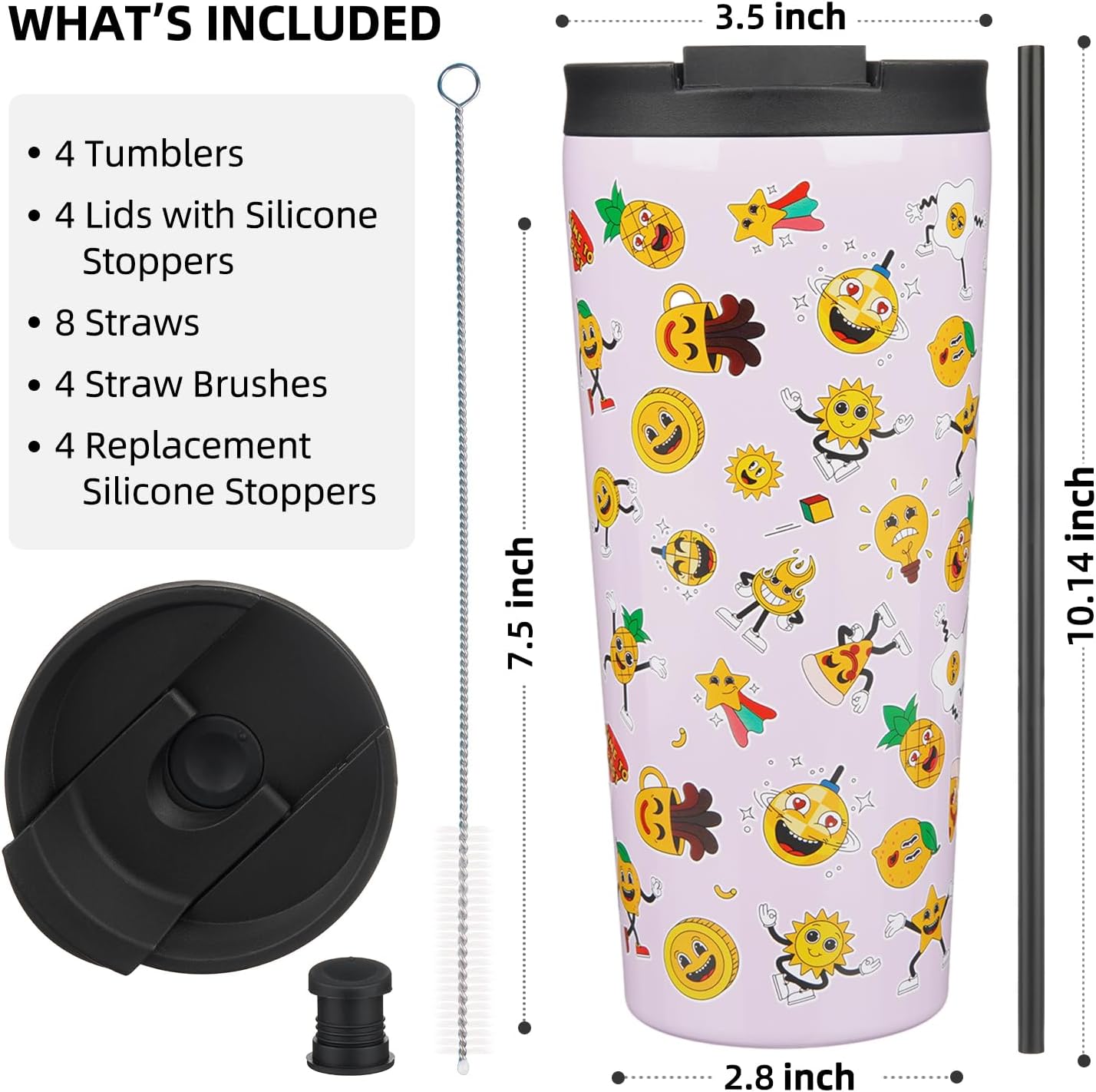 BJPKPK 4 Pack Tumbler with Lid and Straw,30oz Insulated Tumblers Bulk Reusable Travel Coffee Mug, Dishwasher Safe Double Wall Vacuum Insulated Cup Gift for Men Women,Light Blue Leopard