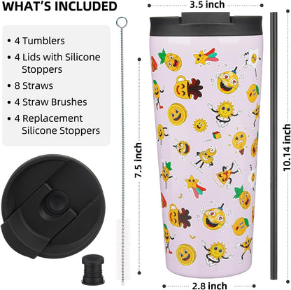 BJPKPK 4 Pack Tumbler with Lid and Straw,30oz Insulated Tumblers Bulk Reusable Travel Coffee Mug, Dishwasher Safe Double Wall Vacuum Insulated Cup Gift for Men Women,Light Blue Leopard