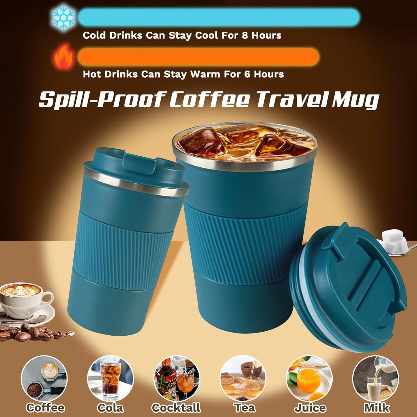 SPLMIFA Vacuum-Insulated Stainless Steel Travel Coffee Mug, Leak-Proof Reusable Coffee Cup with Lid - Keep Hot & Cold Drinks for Hours, Durable Insulated Tumbler for Men & Women(3rd-Black, 12OZ)
