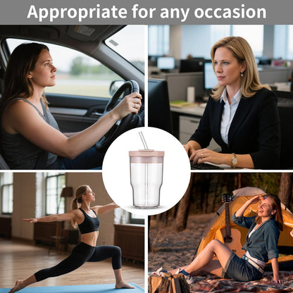 BLUEPOLAR 16oz/480ml Iced Coffee Cups With Lids And Straws,Reusable Leakproof Glass Tumbler,Water Bottles,Cold Brew,Drinking Jars For Juicing,Matcha,Tea,Smoothie For Travel,Office (Off-White)