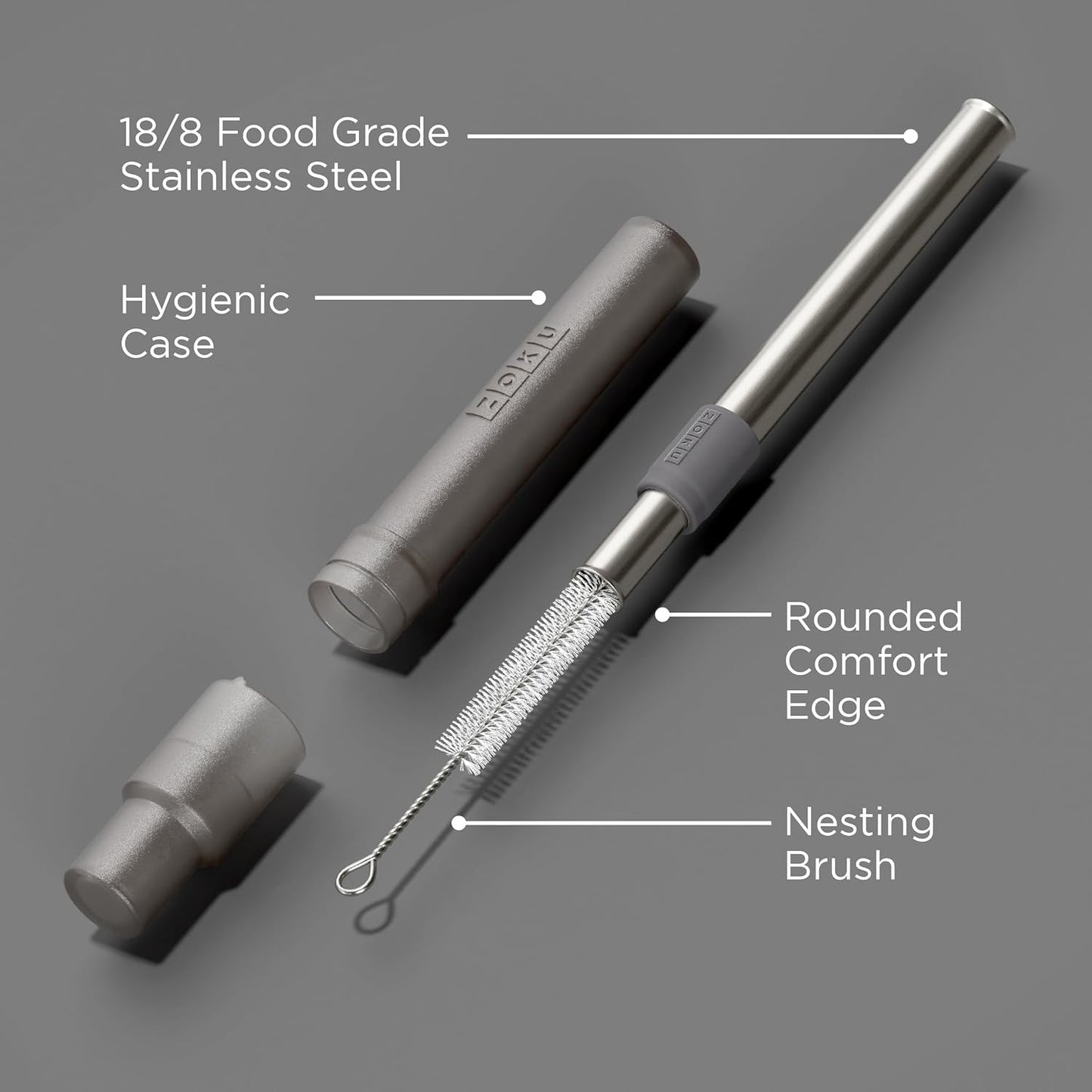 ZOKU Reusable Metal Straw with Case for Travel, Teal - Collapsible Stainless Steel Drinking Straw with Silicone Tip and Cleaner Brush, Ideal for Key Chains, Pockets, Purses