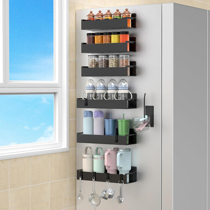 HuggieGems Magnetic Water Bottle Holder for Refrigerator, Cup Holder Organizer for Stanley and Tumbler for Kitchen, 4 Pack, Black