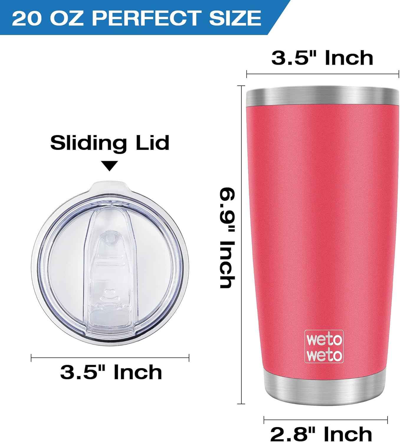 WETOWETO 20oz Tumbler, Stainless Steel Vacuum Insulated Coffee Travel Mug, Double Wall Powder Coated Insulated Coffee Mug Travel Mug with Lid Thermal Cup for Outdoor (Navy Blue, 1 Pack)