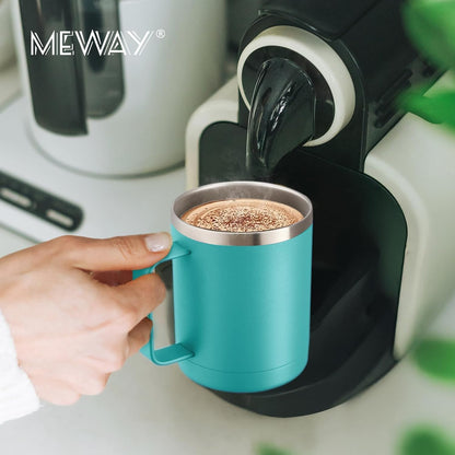 MEWAY 12oz Coffee Mug With Handle and Sliding Lid,Stainless Steel Travel Tumbler Cup with Handle,Double Wall Vacuum Insulated Camping Cup for Hot & Cold Drinks Tea (Black,Set of 1