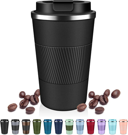 DUBUXW Insulated Coffee Tumblers with Flip Lid 12oz / 17oz, Stainless Steel Travel Coffee Mug Leak Proof, Vacuum Insulated Coffee Mug Reusable Cup, Keeps Cold and Hot for Coffee Tea