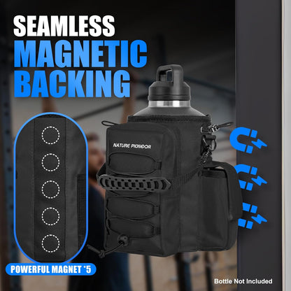 NATURE PIONEOR Magnetic Gym Bag for Men and Women - Magnet Water Bottle Holder Sling Carrier with Crossbody Shoulder Strap,Gym Accessories Pouch,Phone Pockets for Sports,Walking,Travel,Workout