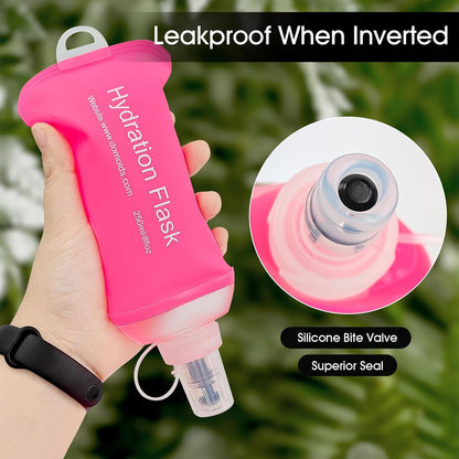 GYGYL Soft Flask, TPU Collapsible Soft Water Bottle for Hydration Pack, Running Vest, Leak-Proof Folding Water Bottle for Hiking Cycling Climbing Jogging-250ml Grey