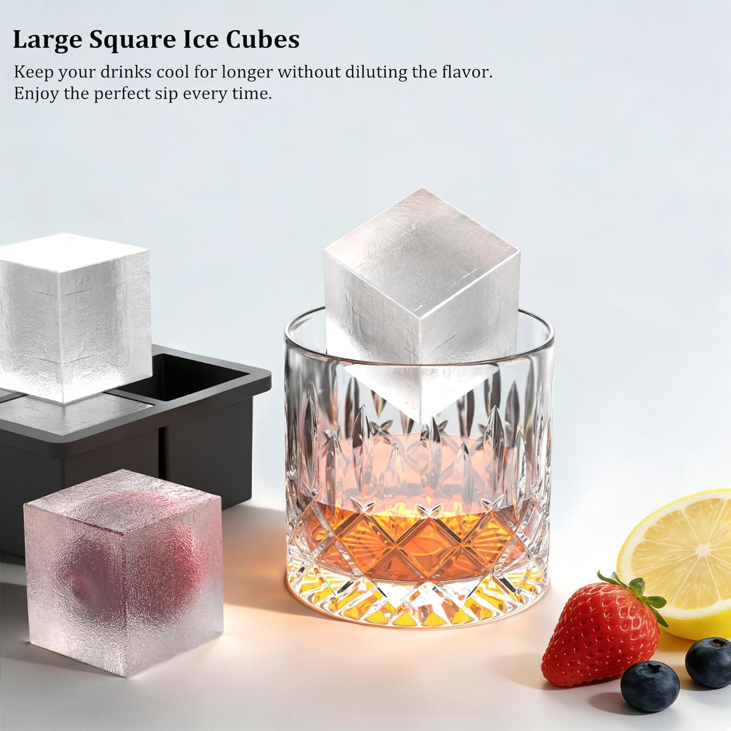 Bangp Large Ice Cube Tray for Whiskey,2 Pack Stackable Big Ice Cube Molds Make 16 Big Whiskey Ice Cubes,Easy Release Square Ice Cube Maker for Cocktails,Whiskey,Soups and Frozen Treats