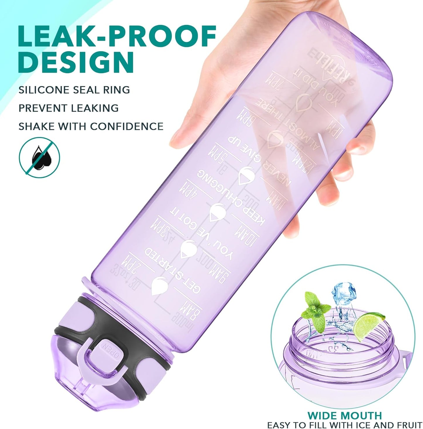 Enerbone 32 oz Drinking Water Bottle with Times to Drink and Straw, Motivational with Carrying Strap, Leakproof BPA & Toxic Free, Ensure You Drink Enough Water for Fitness Gym Outdoor