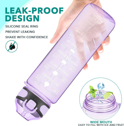 Enerbone 32 oz Drinking Water Bottle with Times to Drink and Straw, Motivational with Carrying Strap, Leakproof BPA & Toxic Free, Ensure You Drink Enough Water for Fitness Gym Outdoor