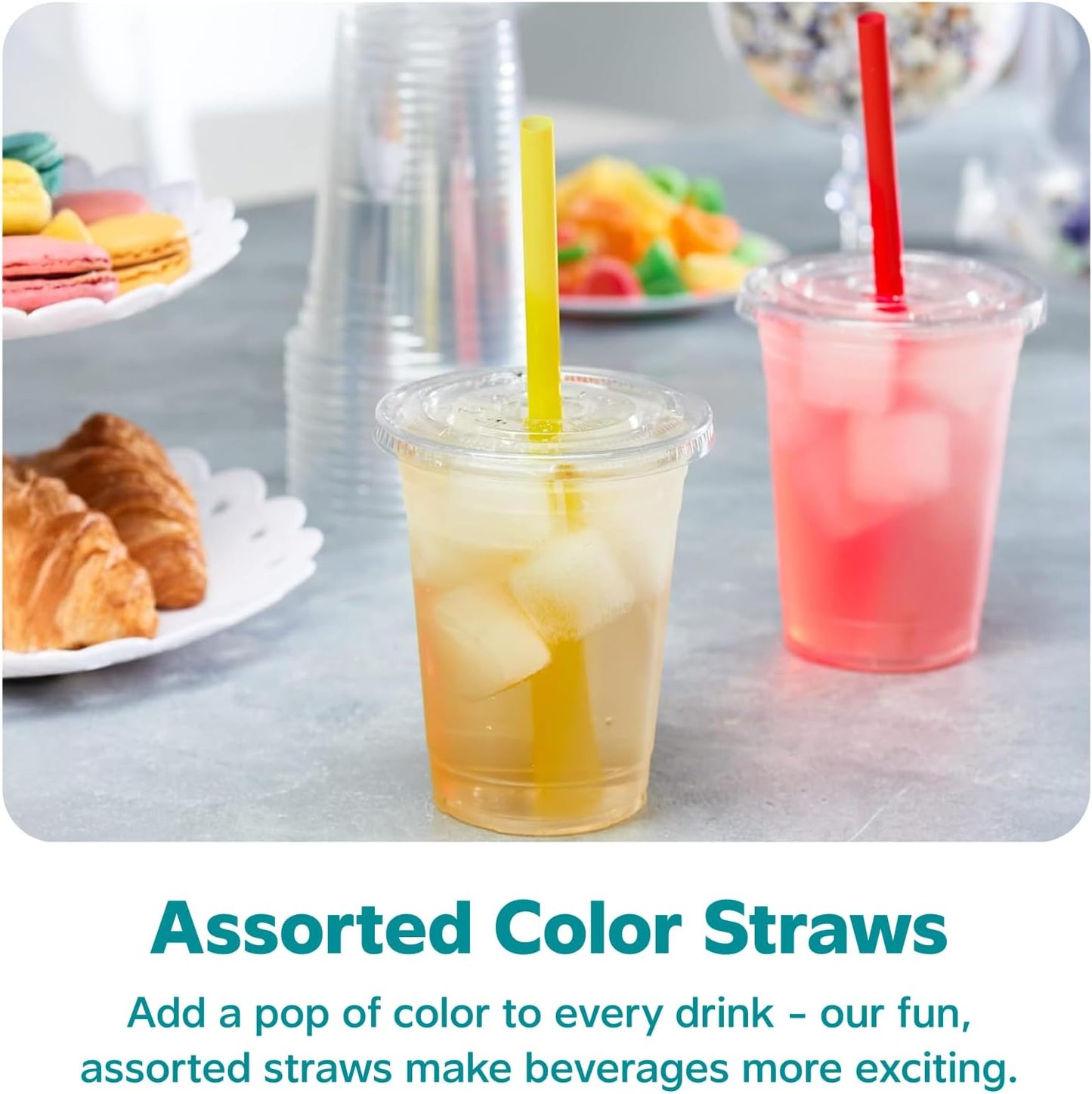 GUSTO [24 oz. - 100 Count Clear Cups with Flat Lids & Straws - Disposable Clear Drinking Cups for Iced Coffee, Cold Drinks, Milkshakes, and Smoothies - Formerly Comfy Package