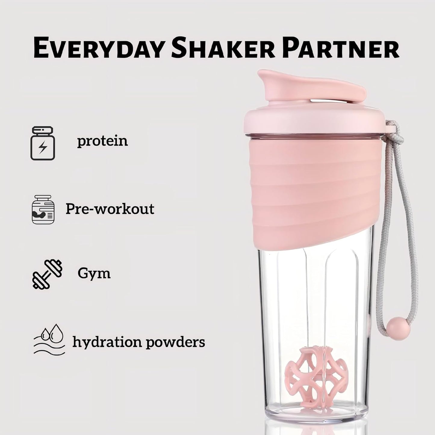 Shaker Bottle for Protein Mixes，24 oz，Protein Shaker Bottles with Whisk Ball, Mixer Bottle, Protein Bottle,Portable Pre Workout Whey Protein Drink Shaker Cup，Pink