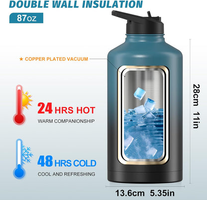 40oz Insulated Water Bottle (Cold for 48 Hrs),BPA Free&Leak Proof,Stainless Steel Water Flask,Water Jug with Straw Spout Lids for Gym,Hiking,Travel,Black Blue