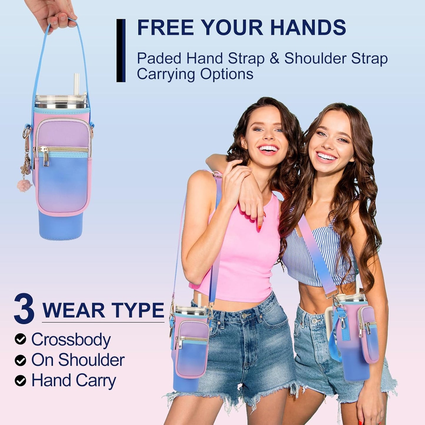 GOEWY Water Bottle Carrier Bag for Stanley 40/30 oz Tumbler with Phone Pocket Neoprene Water Bottle Holder with Shoulder & Handheld Strap Stanley Cup Accessories