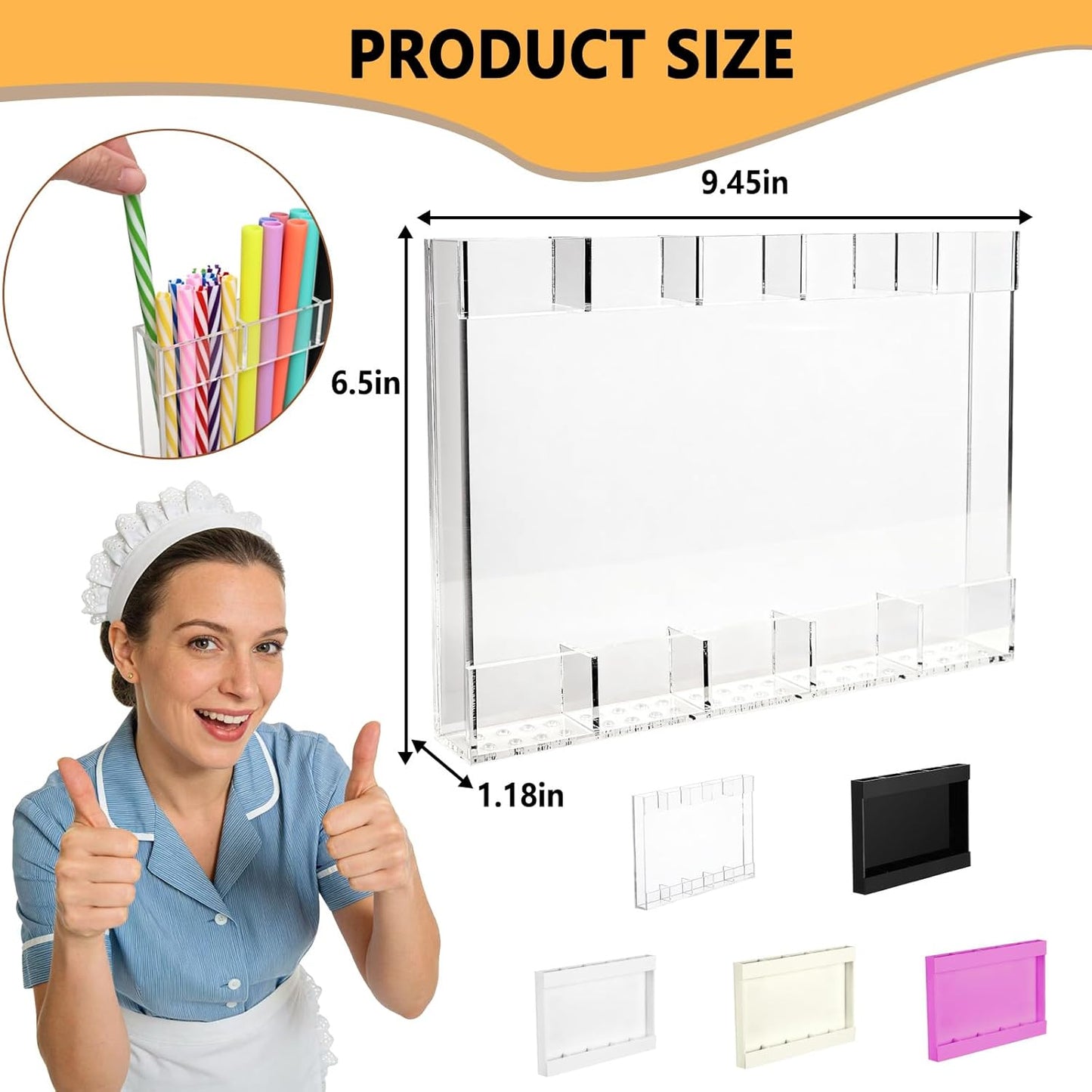 New Upgrade 9.5" Large Acrylic Straw Holder for Cabinet Door-Reusable Tumbler Straw Organizer Storage,Small Kitchen Organizers and Storage Accessories Container,Ultra Sticky Cupboard Door Mounted