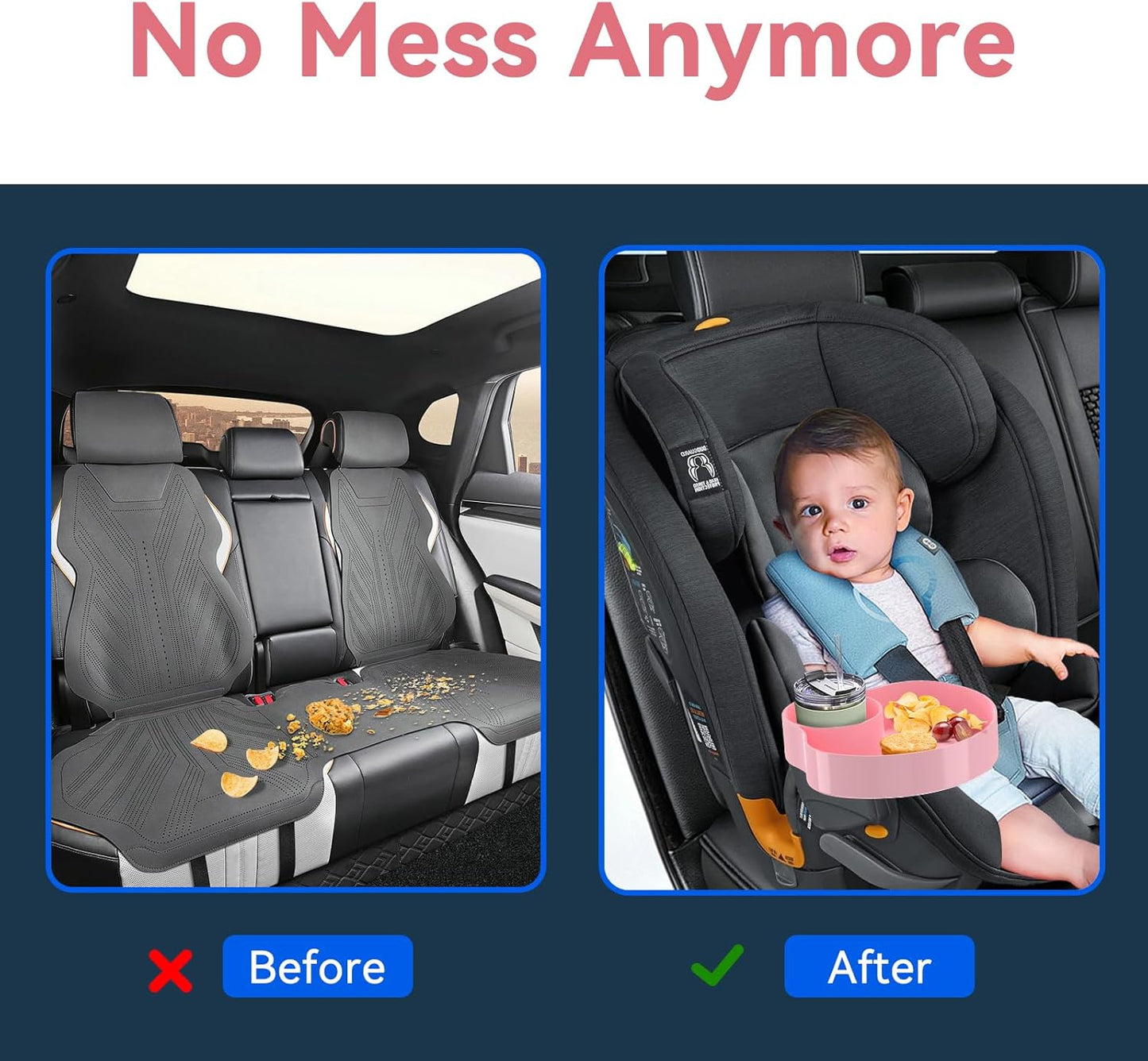 [2 Packs] Kids Car Seat Tray, Travel Tray with Cup Holder for Toddler Baby, Kids Car Seat Food Snack Organizer for Road Trip, Stroller snack, travel must haves - Pink
