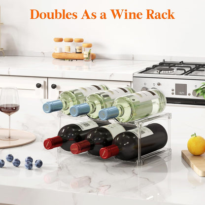 Lifewit Stackable Bottle Storage Organizer, Clear Freestanding Wine Holder for Cabinet, Large Slot Water Bottle Tumbler Cup Organizer for Pantry, Plastic Wine Rack for Fridge Cellar, 3Tier Hold 9