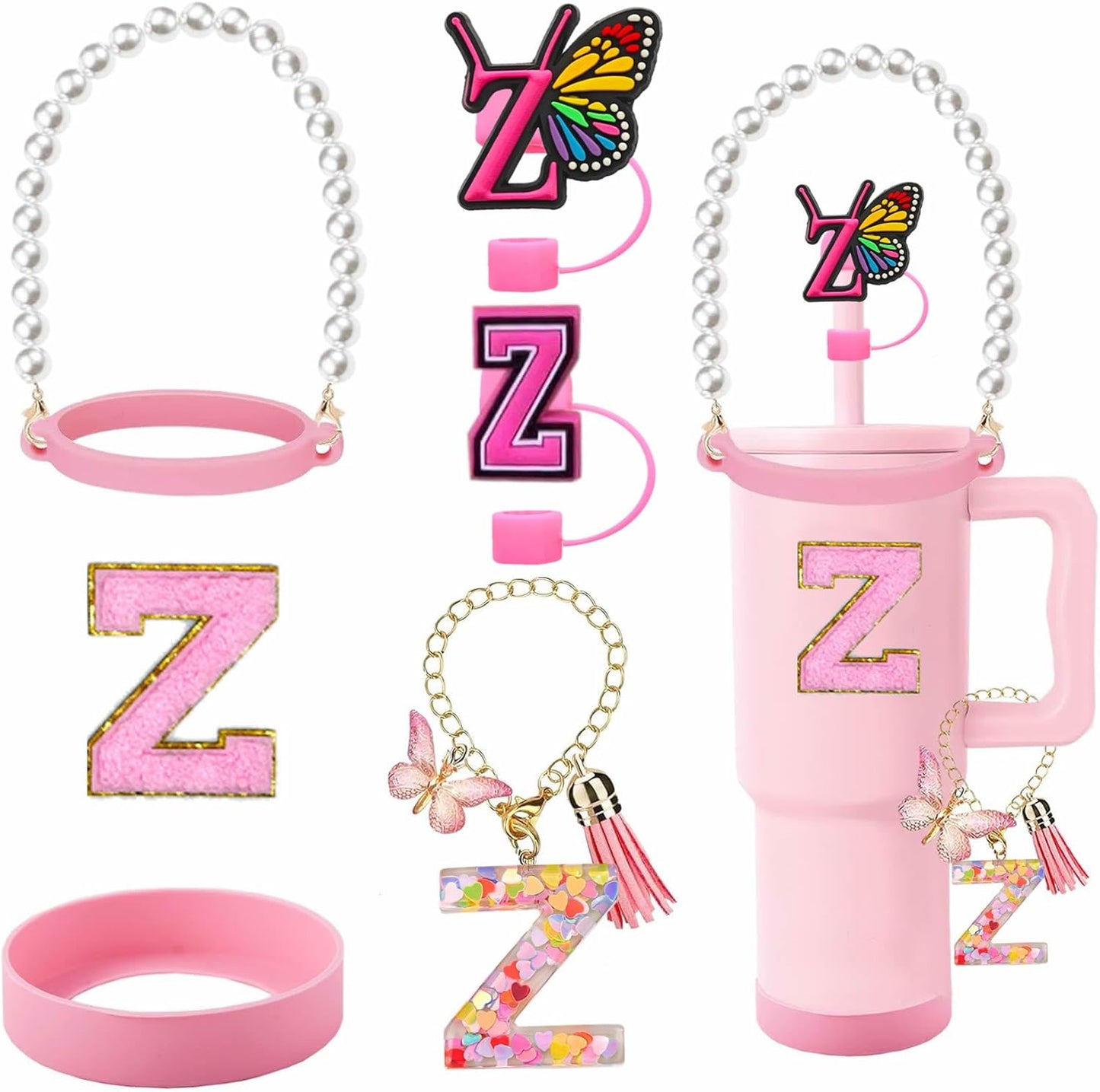 7pcs Cup Accessories for Stanley 30/40oz Tumbler, Handle Strap, Straw Cover, Silicone Boot, Letter Charm Stickers