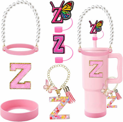 7pcs Cup Accessories for Stanley 30/40oz Tumbler, Handle Strap, Straw Cover, Silicone Boot, Letter Charm Stickers