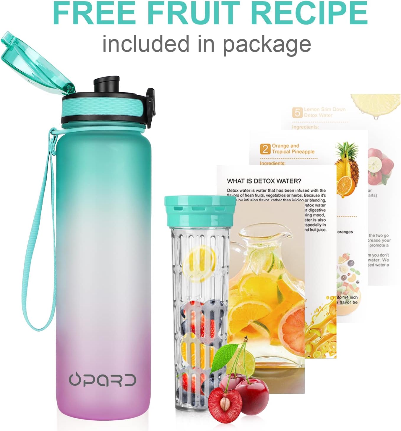 Opard Zip 32oz Plastic Water Bottle Dishwasher Safe, Leakproof Flip-Top Lid, BPA Free Tritan, Wide Mouth Reusable Sports Water Bottle for Gym Hiking Commuting Outdoor Travel and School