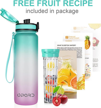 Opard Zip 32oz Plastic Water Bottle Dishwasher Safe, Leakproof Flip-Top Lid, BPA Free Tritan, Wide Mouth Reusable Sports Water Bottle for Gym Hiking Commuting Outdoor Travel and School