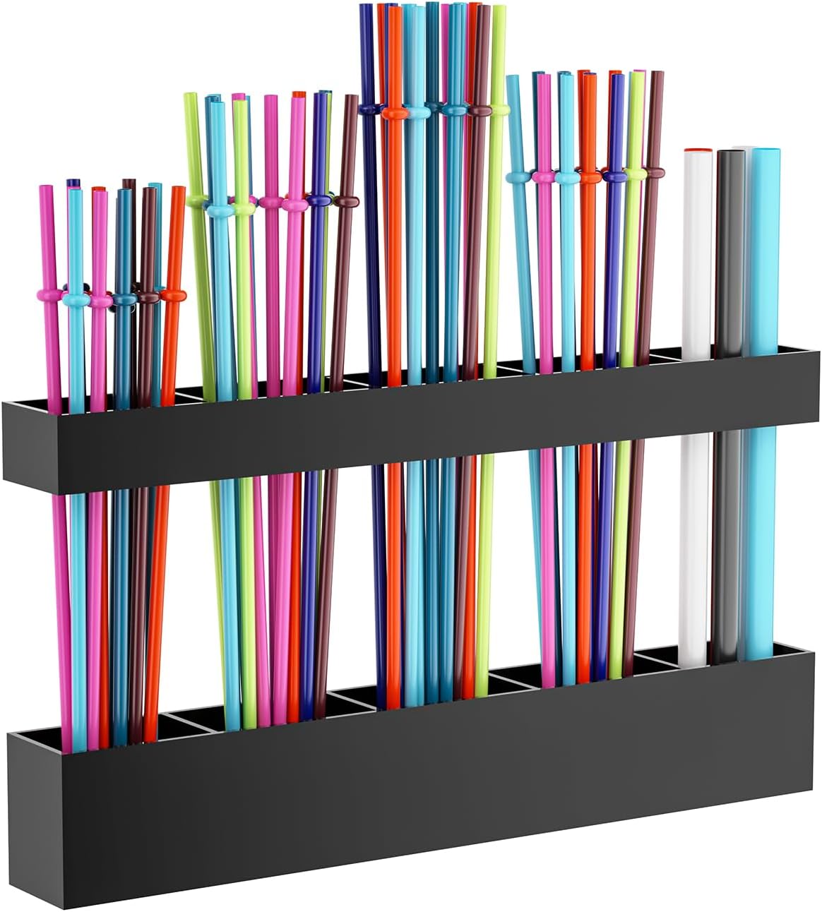 Straw Holder for Cabinet Door, Reusable Tumbler Straw Organizer Storage Container Mount for Kitchen Counter Cupboard Door (Transparent, 9.5inch)