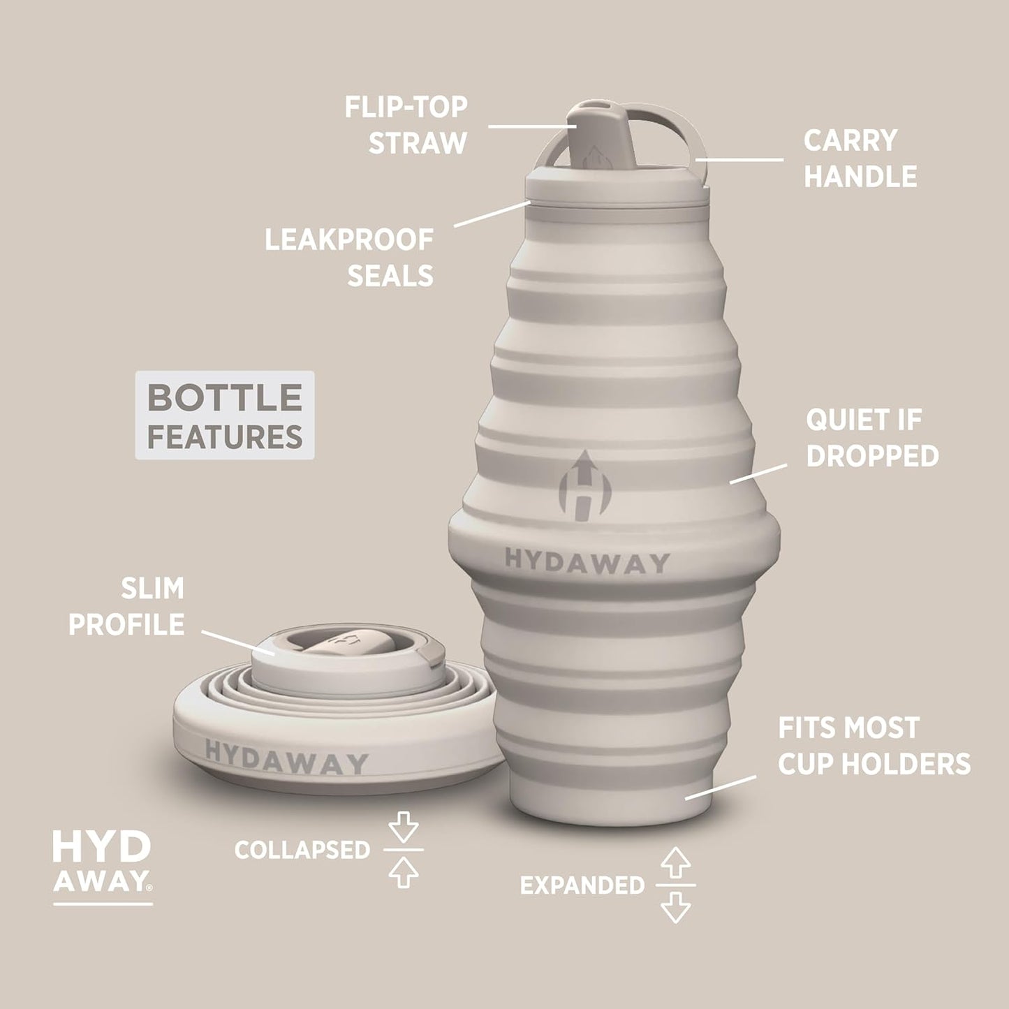 HYDAWAY 25oz Collapsible Travel Water Bottle - BPA-Free, Leakproof, Lightweight, Space-Saving - Perfect for Hiking, Travel, and All-Day Hydration