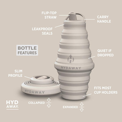 HYDAWAY 25oz Collapsible Travel Water Bottle - BPA-Free, Leakproof, Lightweight, Space-Saving - Perfect for Hiking, Travel, and All-Day Hydration