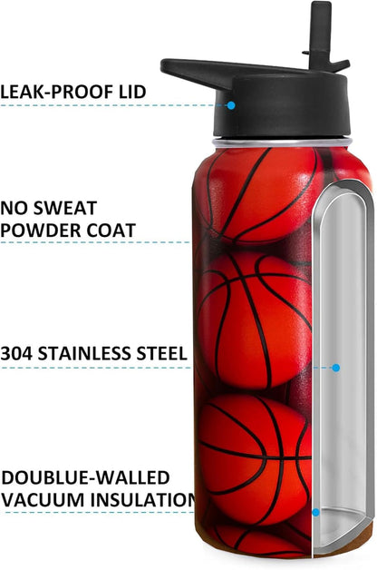 32oz Pickleball Water Bottle Insulated Vacuum Stainless Steel Tumbler Travel Mugs With Straw for Game Sport,Pickleball Accessories