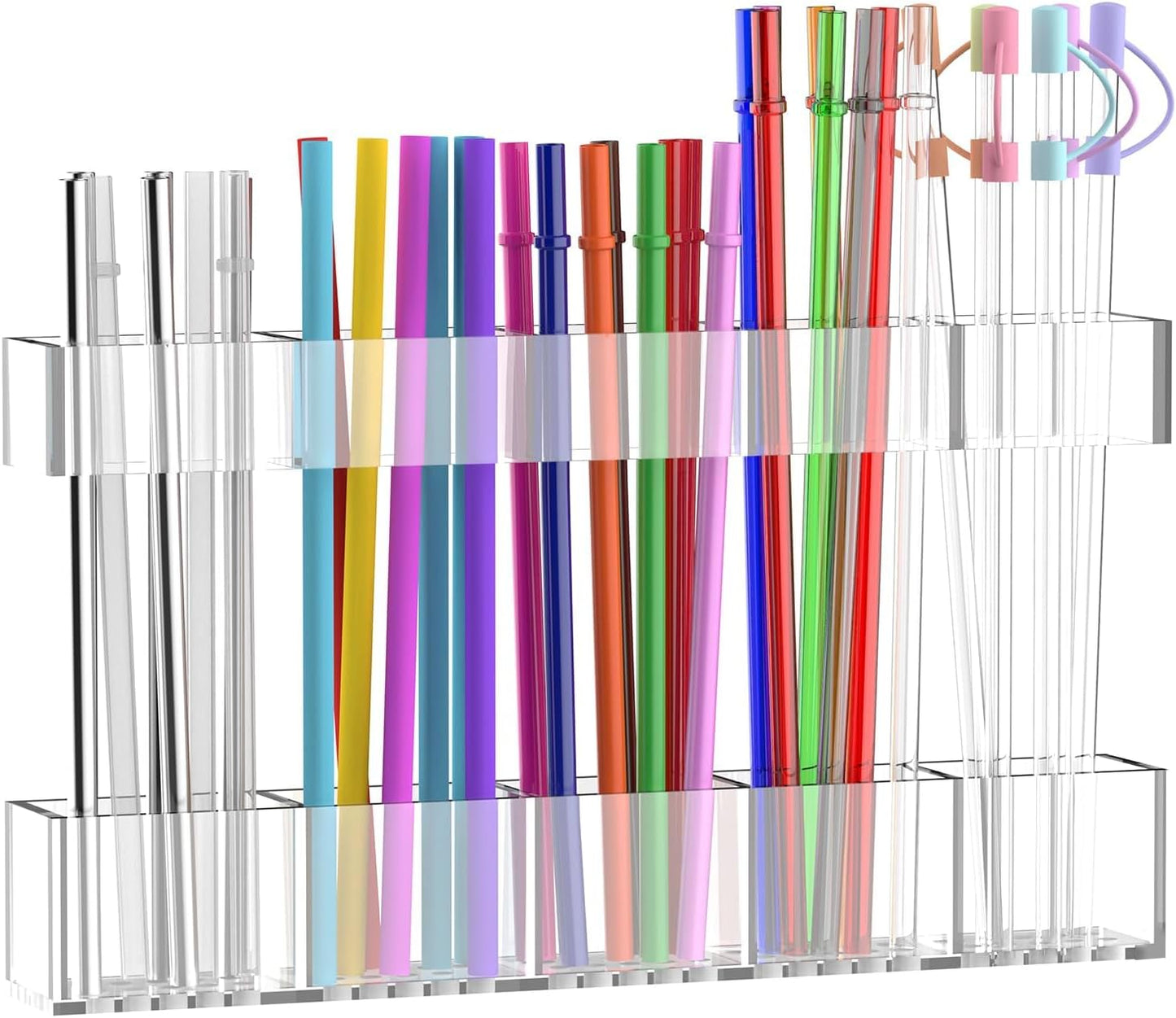 9.5” Large Acrylic Straw Holder for Cabinet Door, Reusable Adjustable Two-Part Straws Organizer with Ultra Sticky Adhesive Strips, 2026 Straw Storage for Kitchen Cupboard (Transparent)