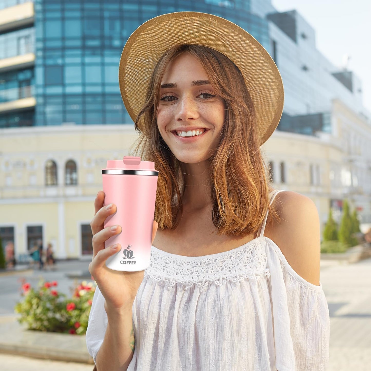 Insulated Travel Coffee Mug Reusable Coffee Tumbler Cup with Flip Lid Leak Proof Spill Proof for Office School Party Camping Hot and Cold Drink,Stainless Steel 17oz (Black)