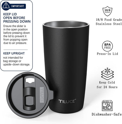 TILUCK 20 oz Insulated Tumbler with BPA-Free Lid, Stainless Steel Vacuum Travel Coffee Mug, Double Wall Coffee Tumbler（20oz，Matte DarkBlue）