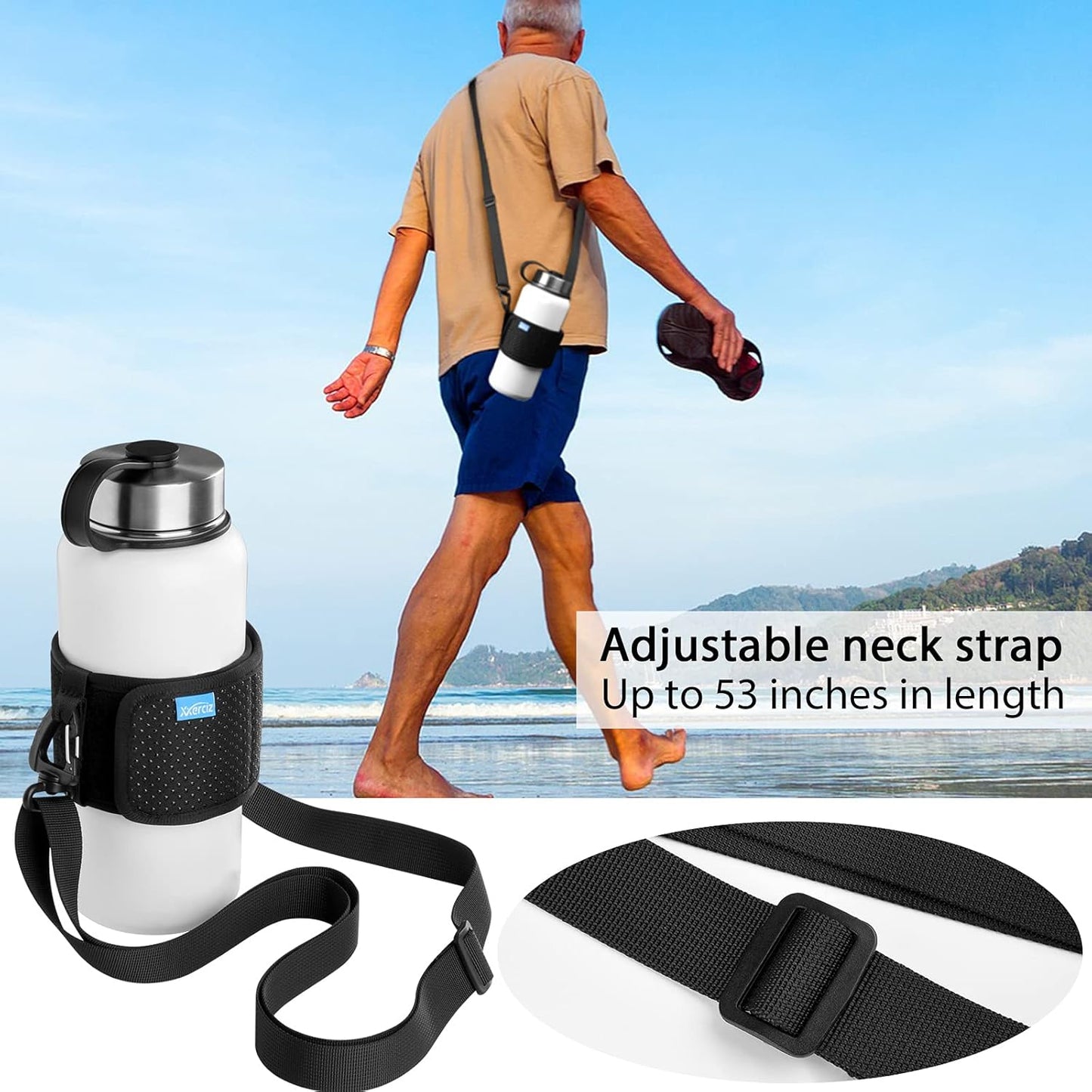 Xxerciz Water Bottle Carrier Holder with Adjustable Shoulder Strap Universal Bottle Sling for Walking Hiking Camping