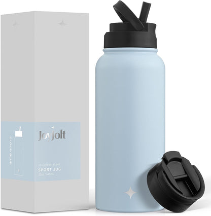 JoyJolt Triple Insulated Water Bottle with Straw Lid AND Flip Lid! 22oz Water Bottle, 12 Hour Hot/Cold Vacuum Insulated Stainless Steel Water Bottle. BPA-Free Leakproof Water Bottles - Thermos Bottle