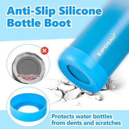 Insulated Water Bottle with Lid & Boot & Stickers, 24 oz Stainless Steel Sweat Free Bottle Keep Cold 24H, BPA-Free Sports Wide Mouth Water Bottle, BlueBlack