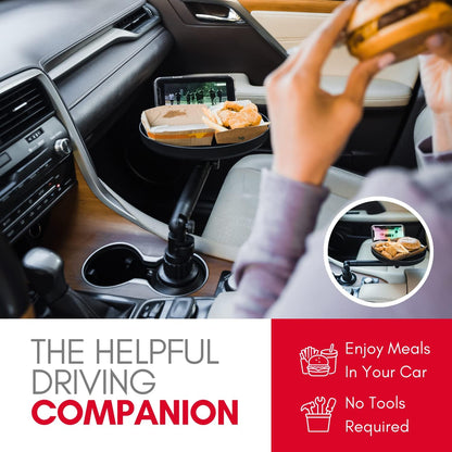 Macally Car Cup Holder Tray and Cup Holder Expander with Phone Slot - Enjoy Your Meal - 9" Car Food Tray Table and Drink Holder for Yeti, Hydroflask, etc.