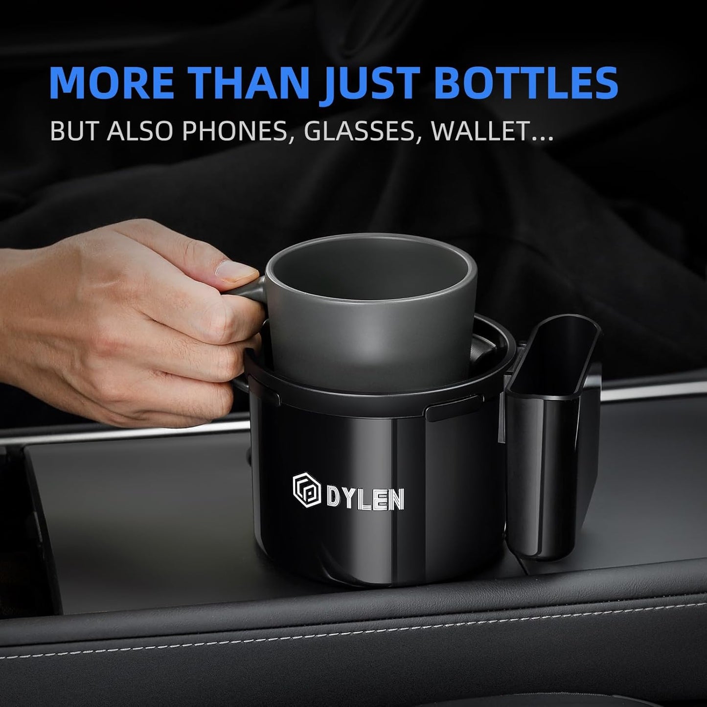 DYLEN Car Cup Holder Expander, Cup Holder Extender Adapter for Car with Expandable Base, Fits Yeti 20/26/30/46oz, Hydroflask 32/40oz, Large Water Bottles in 2.8"-4.2" (16-46oz)