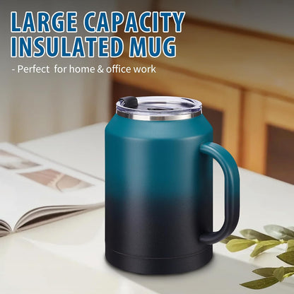 50 oz Insulated Tumbler with Handle and Straw - Stainless Steel Double Wall Coffee Mug, 2-in-1 Lid Metal Water Bottle, 36H Cold 24H Hot Travel Hydro Cup Jug with Silicone Boot