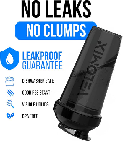 VELOMIX -2 Pack- 28 oz Protein Shaker Bottles for Protein Mixes - 2x Wire Whisk | Leak Proof Shaker Cups for Protein Shakes | Protein Shaker Bottle Pack (Black/Transparent)