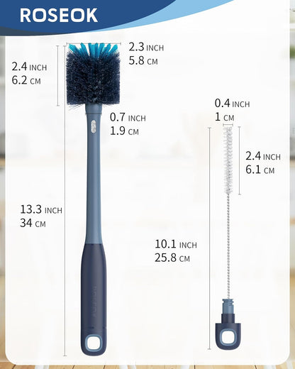 ROSEOK 2 in 1 Long Handle Bottle Brush with Straw Brush for Cleaning Glass, Sports Bottle, Coffee Mug,Navy Blue,1 Pack