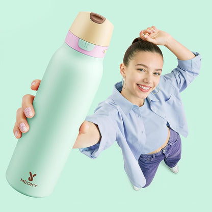 Meoky 24 oz Slim Insulated Water Bottle: Leak Proof Locking Lid, 2-in-1 Straw and Spout, 24 Hours Cold, Top Handle, BPA Free, Stainless Steel Water Bottle for Men Sports Travel Gym, Night