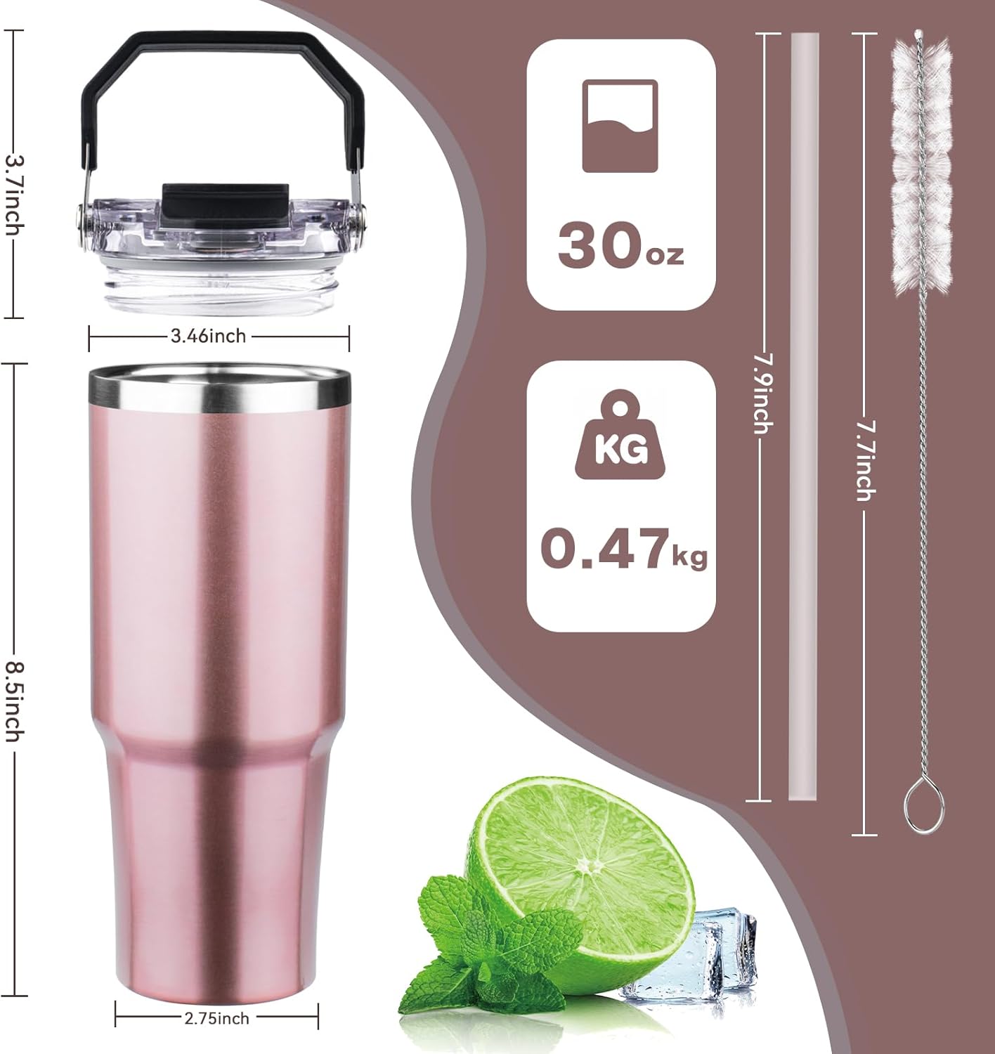 30oz Tumbler with Handle and Flip Straw Lid Double Wall Insulated Travel Coffee Mug Stainless Steel Vacuum Insulated Coffee Tumbler Cup for Hot and Cold Beverages,Leak-proof&BPA-free (30oz,Black)