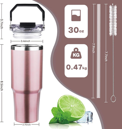 30oz Tumbler with Handle and Flip Straw Lid Double Wall Insulated Travel Coffee Mug Stainless Steel Vacuum Insulated Coffee Tumbler Cup for Hot and Cold Beverages,Leak-proof&BPA-free (30oz,Black)