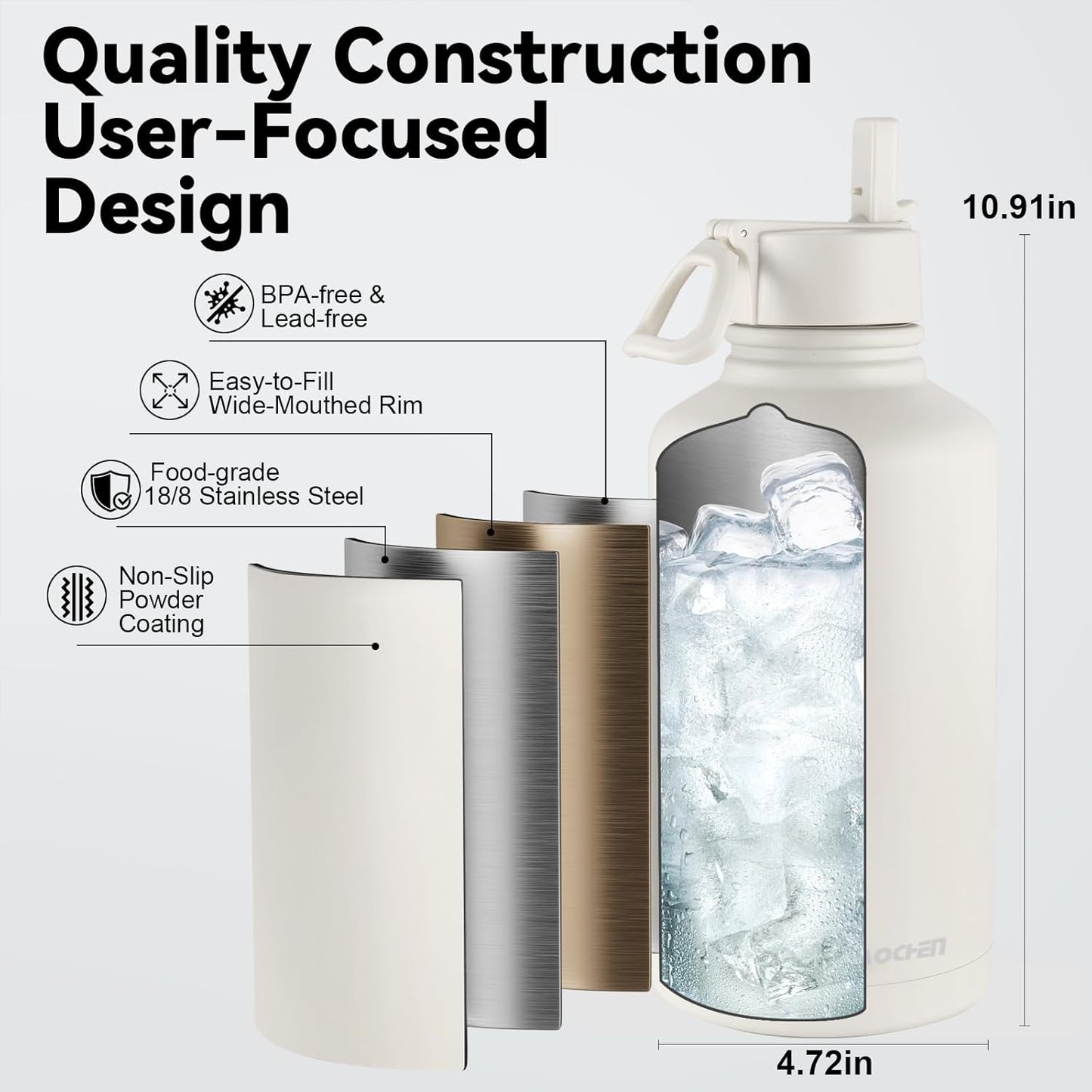 KXIAOCHEN Insulated Water Bottle With Strap, Cold For 48 Hrs Leak Proof, Triple Wall Stainless Steel Sports Water Bottle With Straw And Spout Lid For Gym Hiking Travel