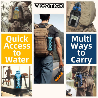WICKTICK Molle Water Bottle Holder Pouch 16 24 32 40 64 oz - Multi-Purpose Tactical Fuel Bottle Bag, Adjustable Size for Outdoor Activities, Adapted to Backpack/Vest/Belt
