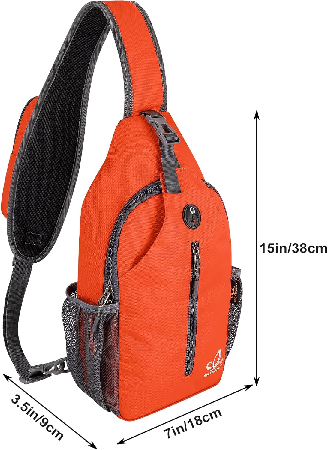 WATERFLY Crossbody Sling Backpack Sling Bag Travel Hiking Chest Bag Daypack (Black)