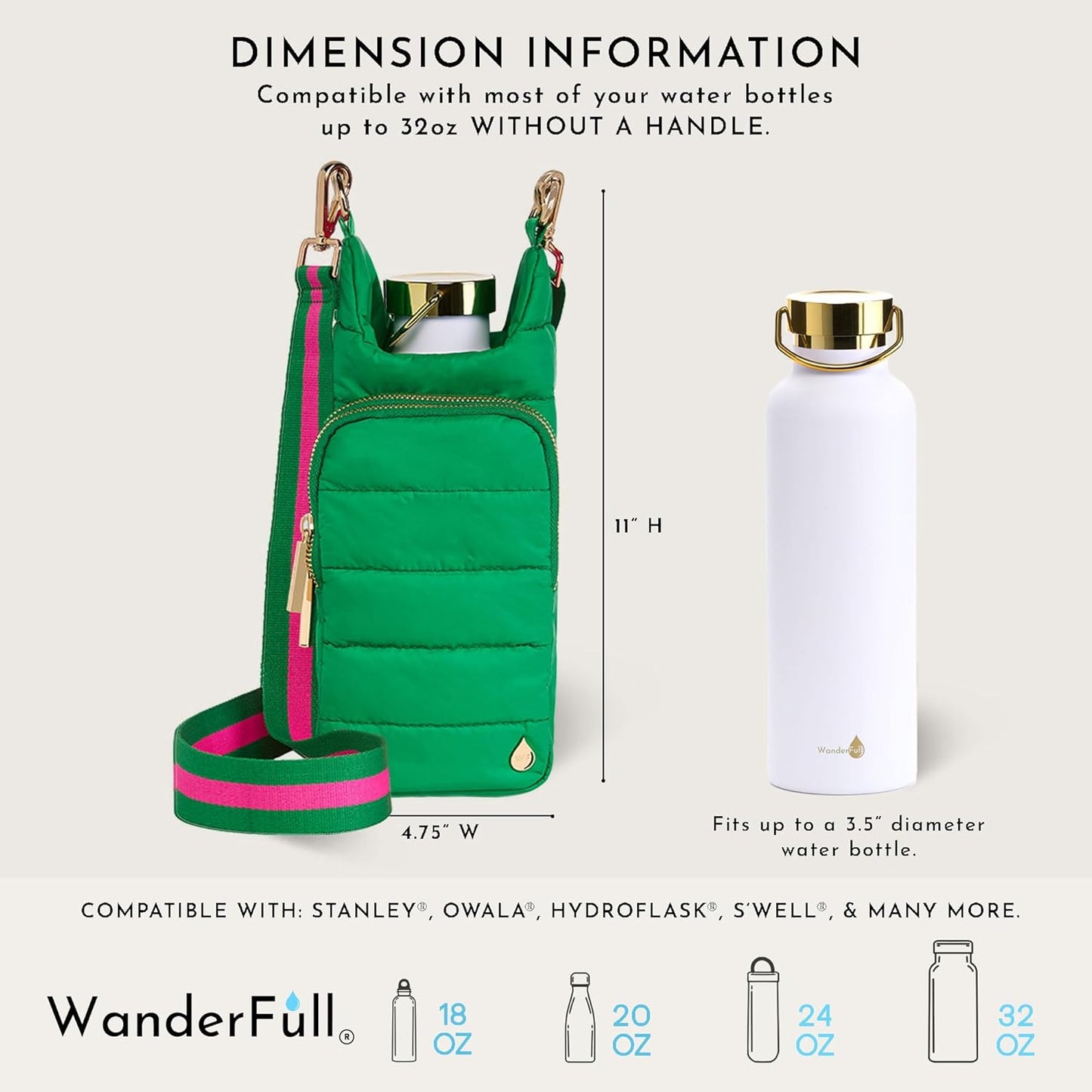 WanderFull Original HydroBag Fits Up to 32 oz Water Bottle Holder with Strap – Hands-Free Crossbody Water Bottle Carrier Bag with Phone Pocket - Colors A