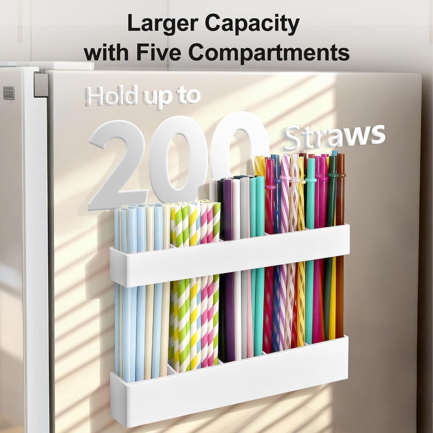 9.5” Large Acrylic Straw Holder for Cabinet Door, Reusable Adjustable Two-Part Straws Organizer with Ultra Sticky Adhesive Strips, 2026 Straw Storage for Kitchen Cupboard (Transparent)