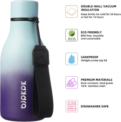 BJPKPK Insulated Water Bottles, 18 oz Stainless Steel Metal Water Bottle with Strap, BPA Free Leak Proof Jugs, Mugs, Flasks, Reusable Thermal Flasks for Sports & Travel, Black - Colors B